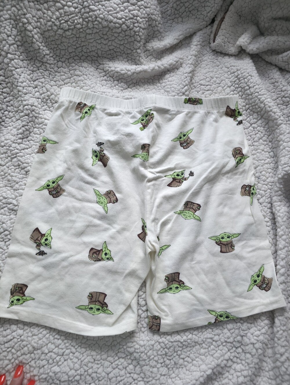 White Women’s Star Character Graphic Lounge Shorts - Baby Yoda Print - Picture 5 of 6